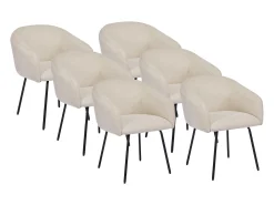Conjunto de 6 sillas con reposabrazos de tela texturizada y metal negro - Crema - NISTOSIA