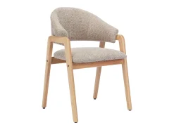 Conjunto de 6 sillas con reposabrazos en tejido bouclé y madera de caucho - Taupe y natural - SOLUNA