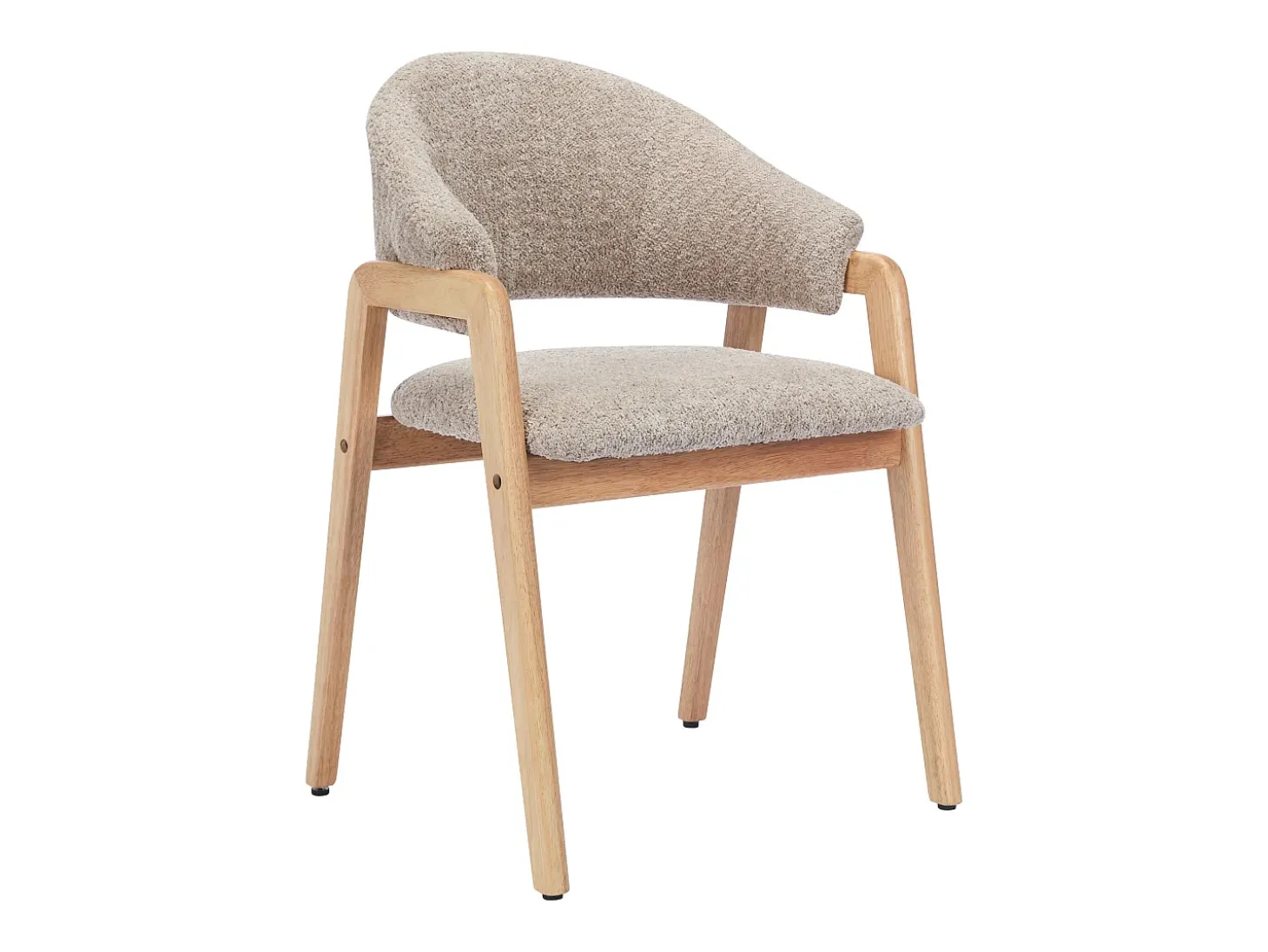 Conjunto de 6 sillas con reposabrazos en tejido bouclé y madera de caucho - Taupe y natural - SOLUNA