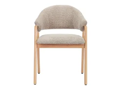 Conjunto de 6 sillas con reposabrazos en tejido bouclé y madera de caucho - Taupe y natural - SOLUNA