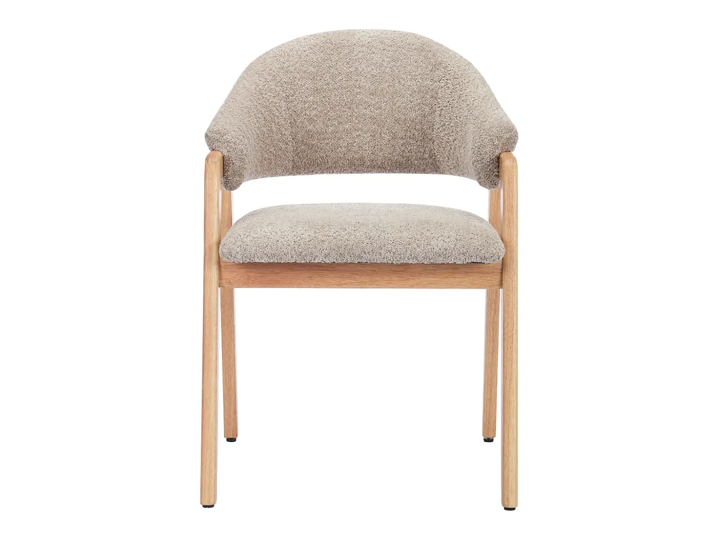 Conjunto de 6 sillas con reposabrazos en tejido bouclé y madera de caucho - Taupe y natural - SOLUNA