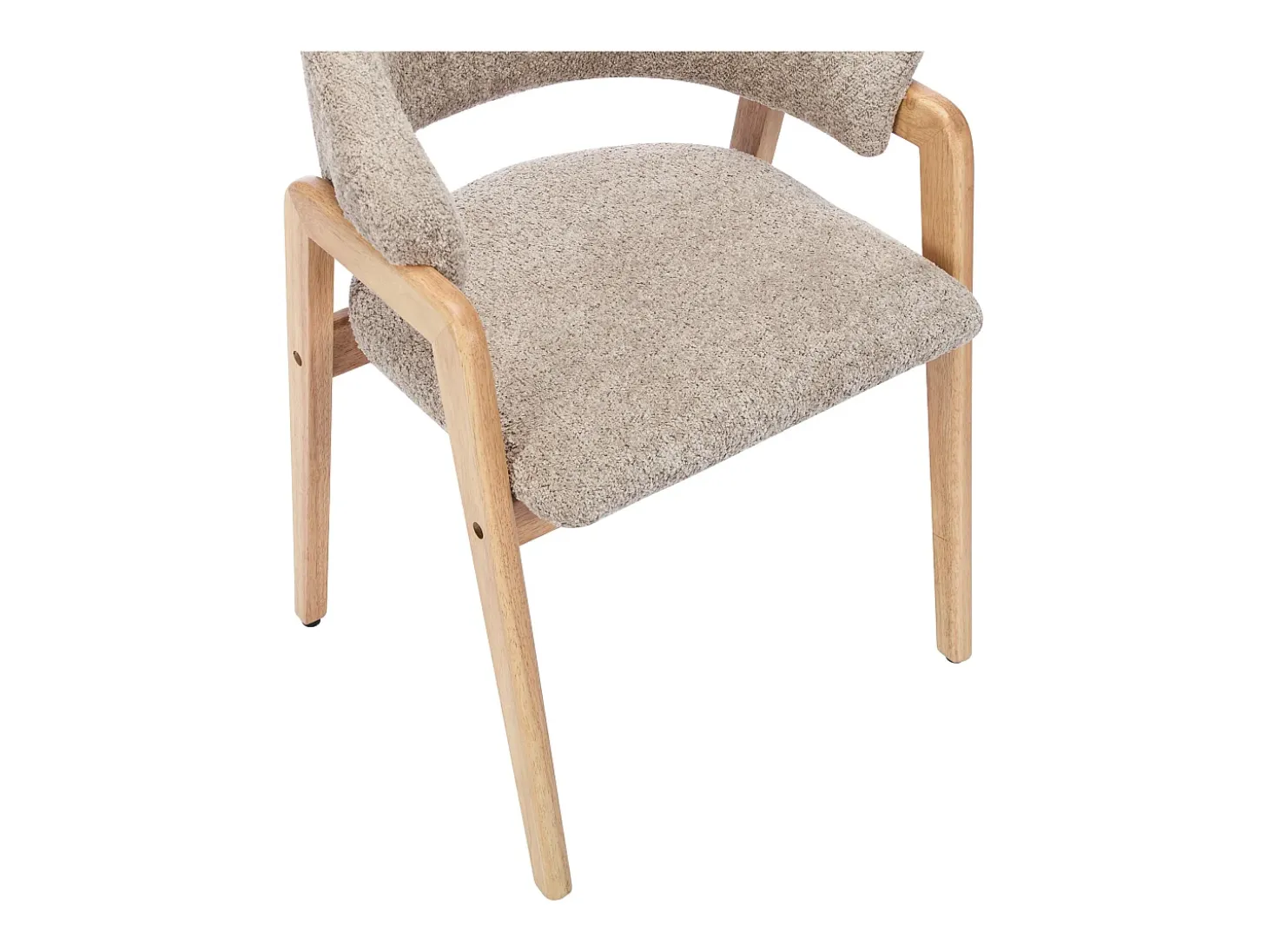 Conjunto de 6 sillas con reposabrazos en tejido bouclé y madera de caucho - Taupe y natural - SOLUNA