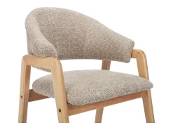 Conjunto de 6 sillas con reposabrazos en tejido bouclé y madera de caucho - Taupe y natural - SOLUNA