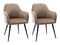 Conjunto de 2 sillas Con reposabrazos - Terciopelo y metal negro - Beige - ELEANA