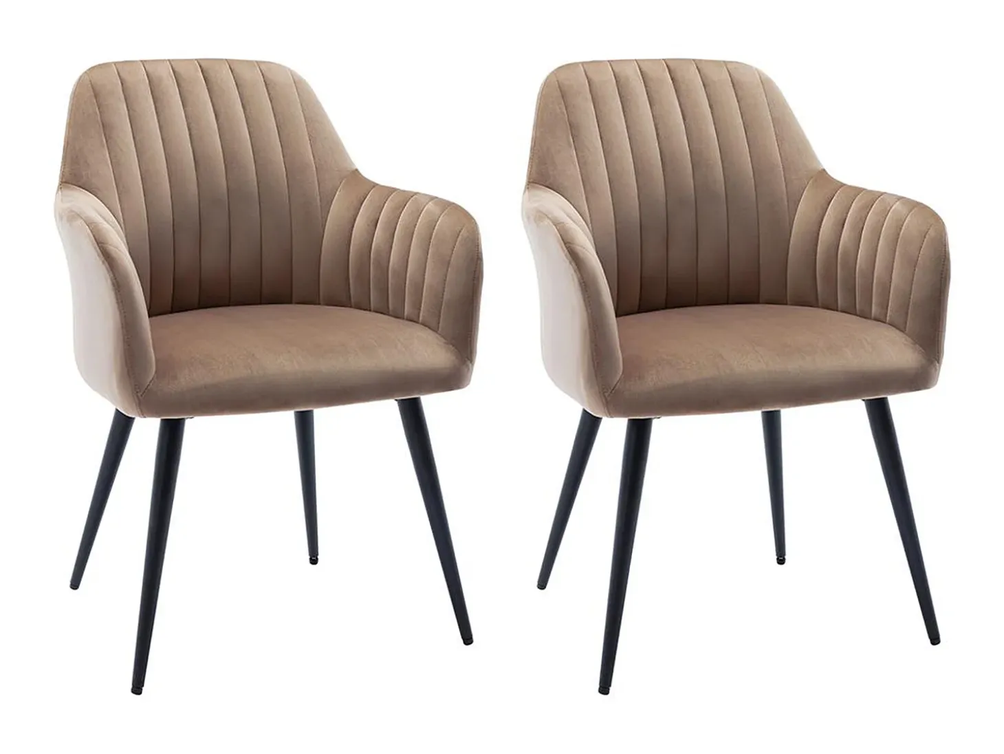 Conjunto de 2 sillas Con reposabrazos - Terciopelo y metal negro - Beige - ELEANA