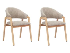 Conjunto de 2 sillas con reposabrazos en tejido bouclé y madera de caucho - Taupe y natural - SOLUNA