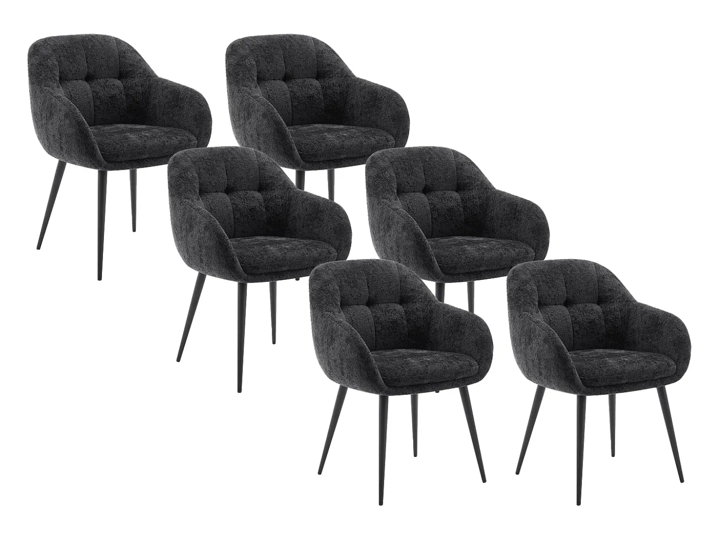 Conjunto de 6 sillas con reposabrazos de tela texturizada y metal - Negro - LASSANDRA