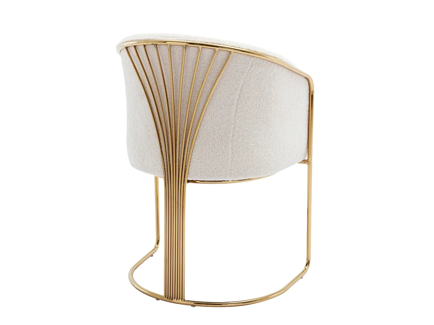 Conjunto de 2 sillas con reposabrazos de tela rizada y metal - Blanco y dorado - JOSETHE