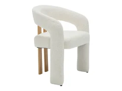 Conjunto de 6 sillas con reposabrazos de tela bouclé y madera de hevea - Blanco - NORETI
