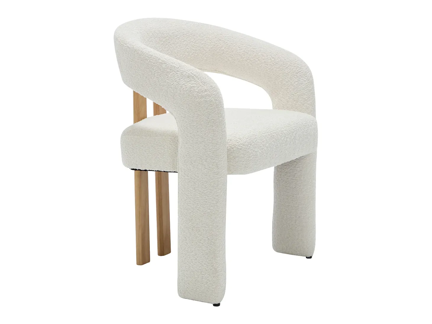 Conjunto de 6 sillas con reposabrazos de tela bouclé y madera de hevea - Blanco - NORETI