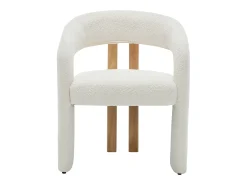 Conjunto de 6 sillas con reposabrazos de tela bouclé y madera de hevea - Blanco - NORETI