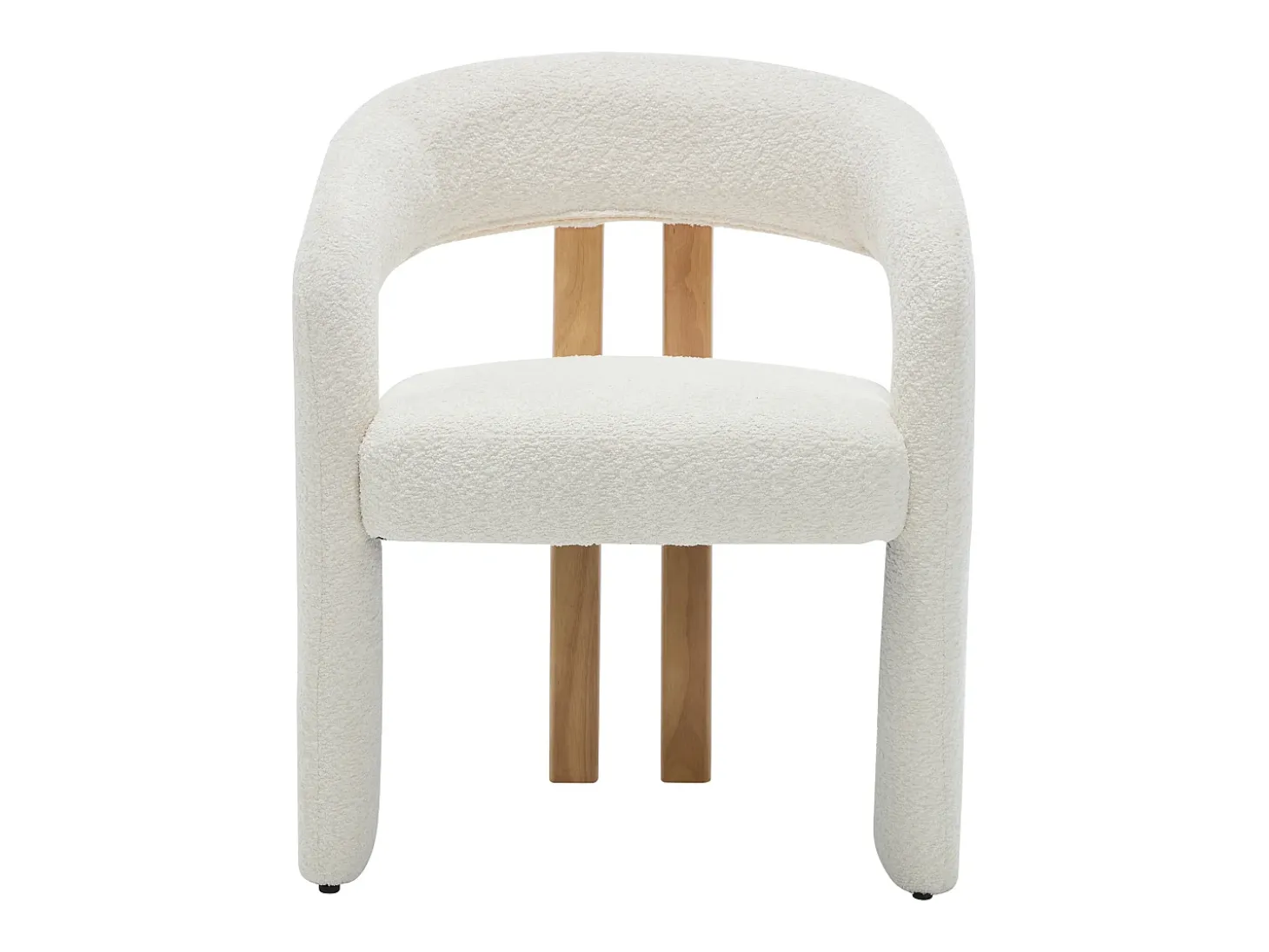 Conjunto de 6 sillas con reposabrazos de tela bouclé y madera de hevea - Blanco - NORETI