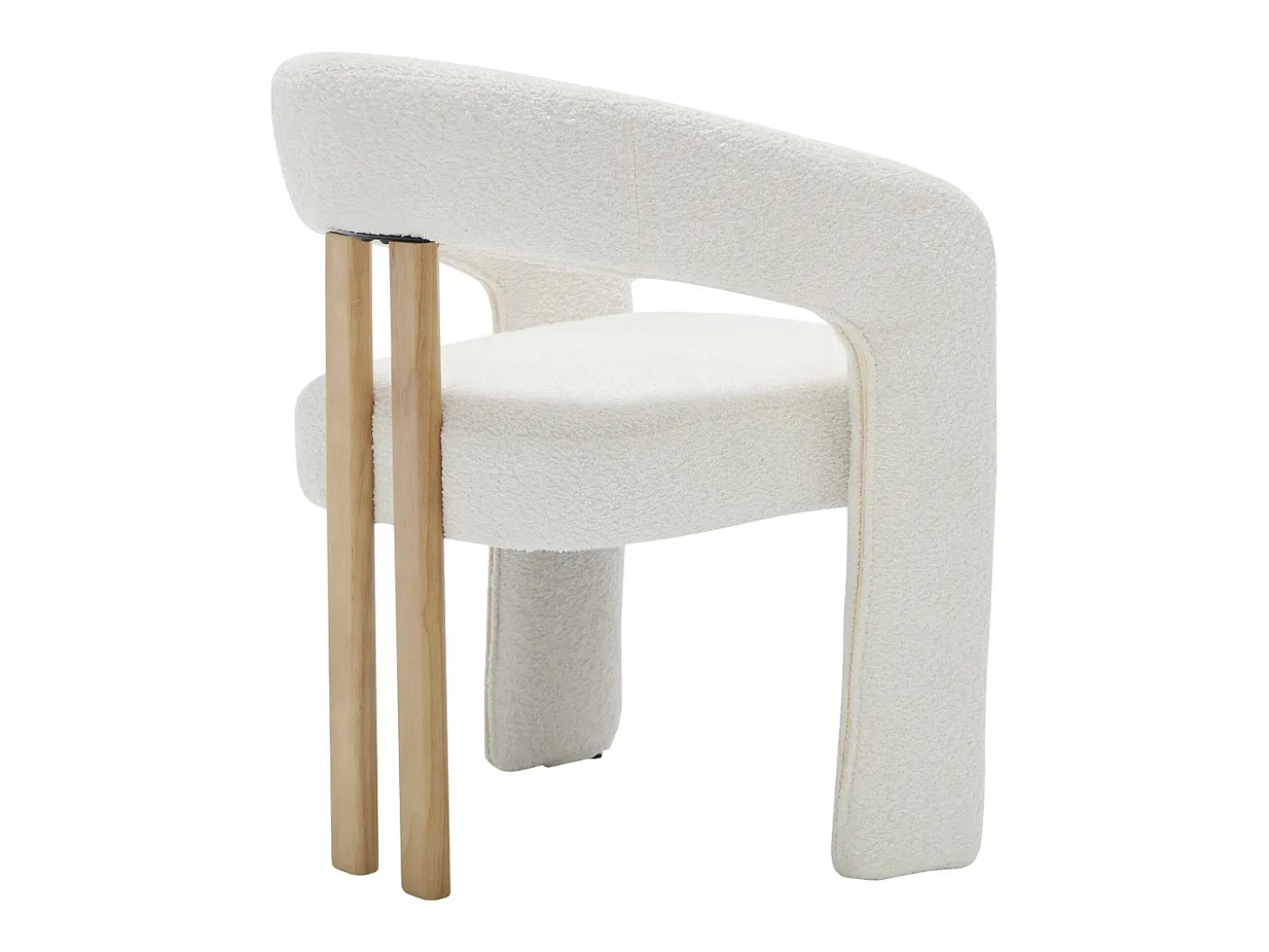 Conjunto de 6 sillas con reposabrazos de tela bouclé y madera de hevea - Blanco - NORETI