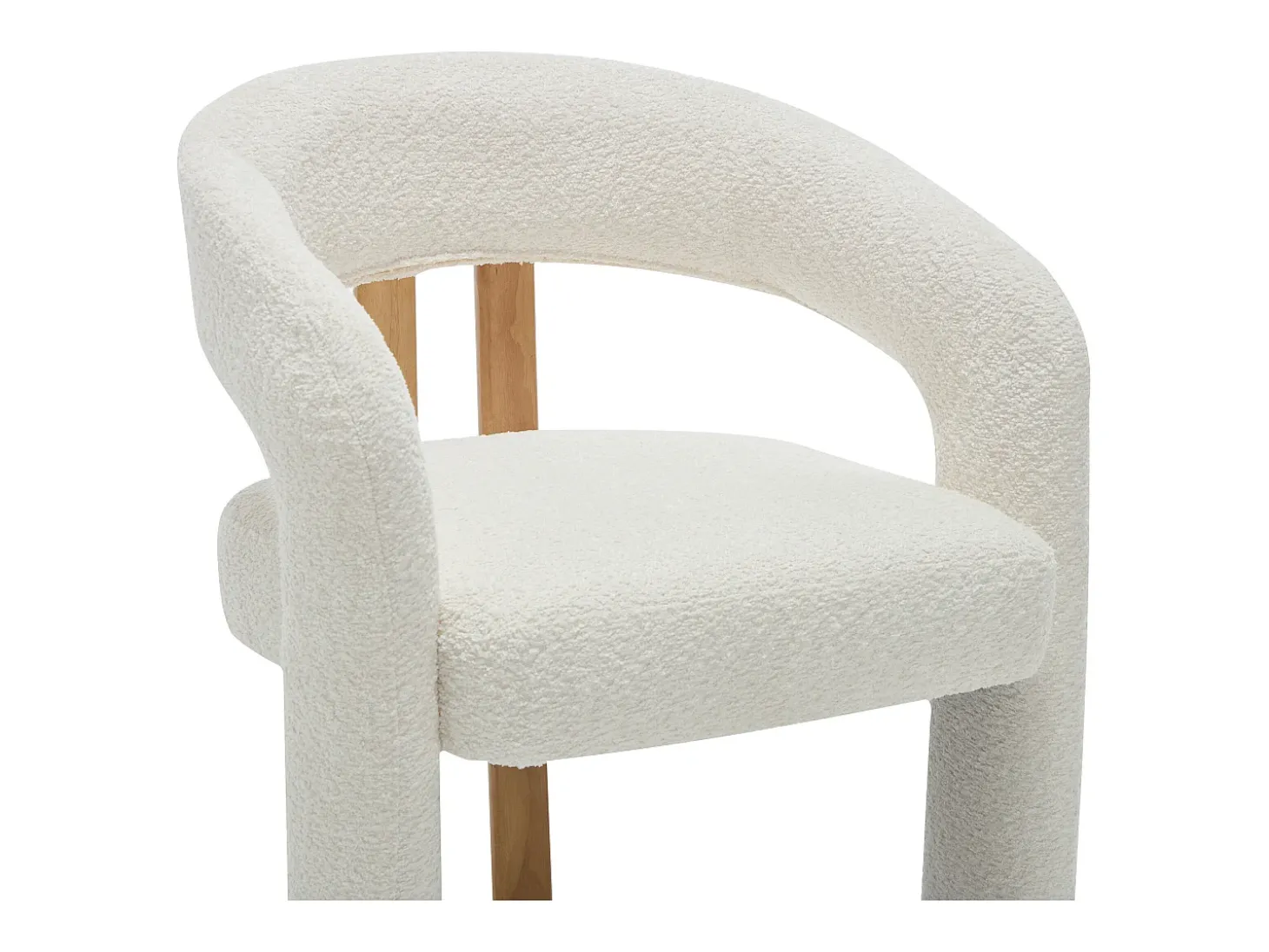 Conjunto de 6 sillas con reposabrazos de tela bouclé y madera de hevea - Blanco - NORETI