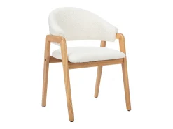 Conjunto de 2 sillas con reposabrazos en tejido bouclé y madera de caucho - Blanco y natural - SOLUNA