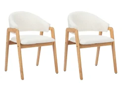 Conjunto de 2 sillas con reposabrazos en tejido bouclé y madera de caucho - Blanco y natural - SOLUNA