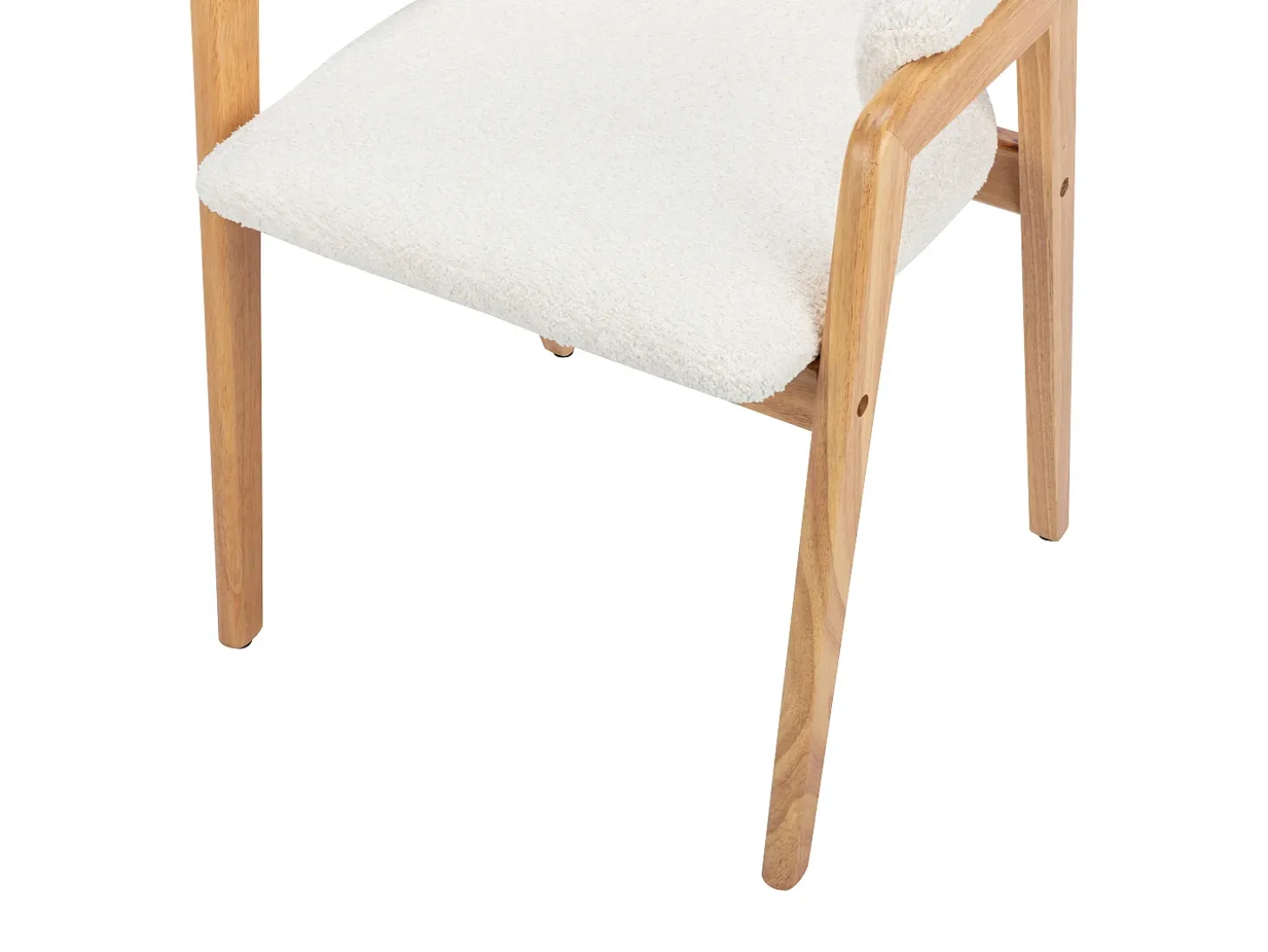 Conjunto de 2 sillas con reposabrazos en tejido bouclé y madera de caucho - Blanco y natural - SOLUNA