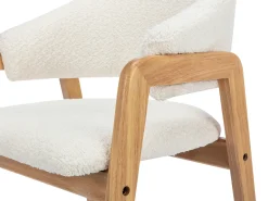 Conjunto de 2 sillas con reposabrazos en tejido bouclé y madera de caucho - Blanco y natural - SOLUNA