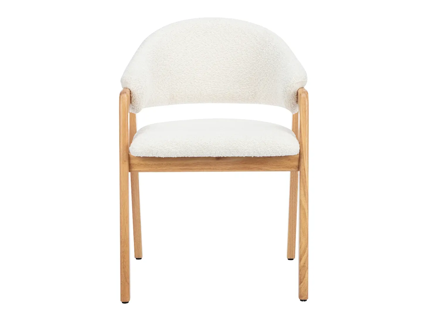 Conjunto de 2 sillas con reposabrazos en tejido bouclé y madera de caucho - Blanco y natural - SOLUNA