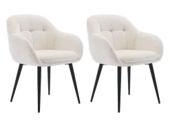 Conjunto de 2 sillas con reposabrazos de tela texturizada y metal negro - Crema - LASSANDRA