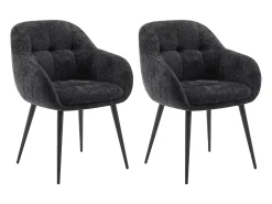 Conjunto de 2 sillas con reposabrazos de tela texturizada y metal - Negro - LASSANDRA