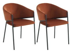 Conjunto de 2 sillas con reposabrazos de terciopelo y metal negro - Terracota - ORDIDA