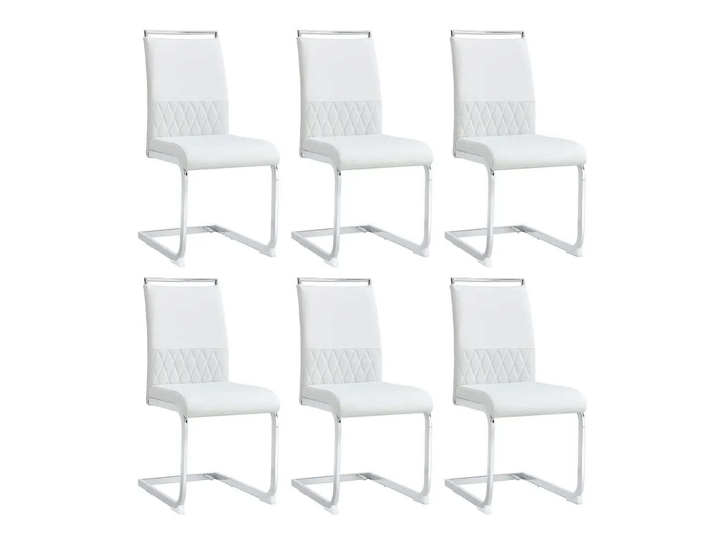 Conjunto de 6 sillas con respaldo de piel sintética y lino - Patas de metal - Blanco