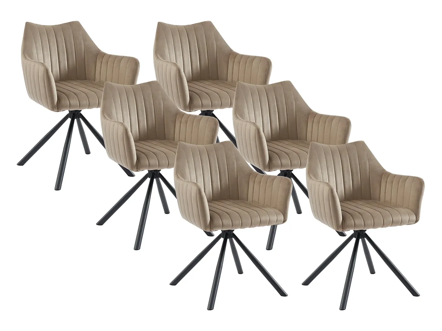 Conjunto de 6 sillas con reposabrazos en terciopelo y metal - beige - IZIALI by Pascal MORABITO