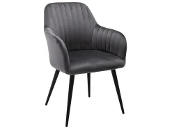 Conjunto de 6 sillas Con reposabrazos de terciopelo y metal negro - Gris - ELEANA