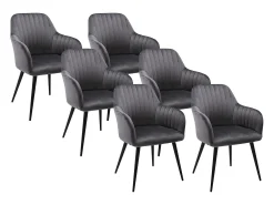 Conjunto de 6 sillas Con reposabrazos de terciopelo y metal negro - Gris - ELEANA