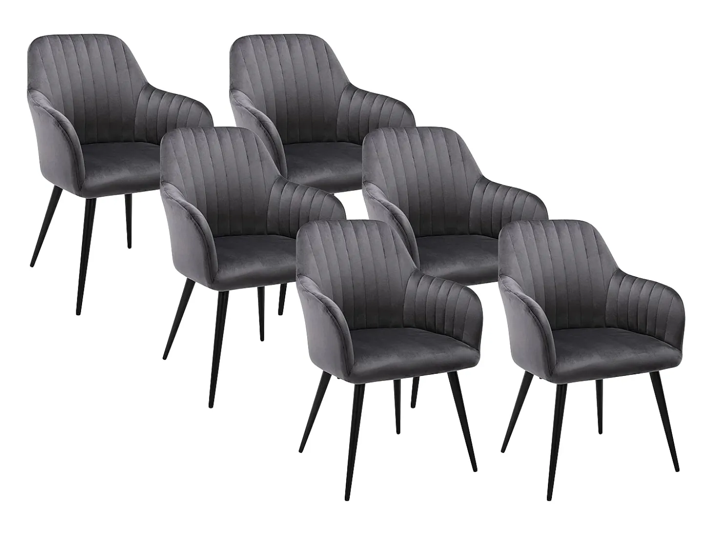 Conjunto de 6 sillas Con reposabrazos de terciopelo y metal negro - Gris - ELEANA