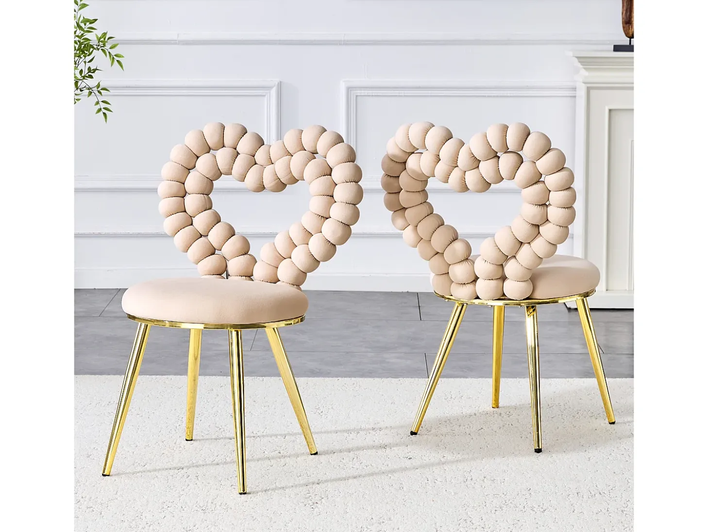 Conjunto de 2 sillas con respaldo calado en forma de corazón - Terciopelo beige