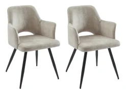 Conjunto de 2 sillas con reposabrazos en tela y metal negro - Beige - KADIJA
