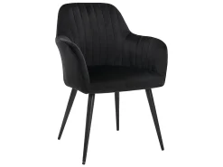 Conjunto de 6 sillas Con reposabrazos de terciopelo y metal negro - Negro - ELEANA