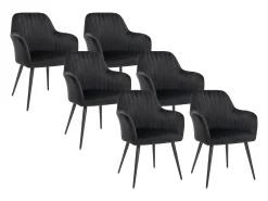 Conjunto de 6 sillas Con reposabrazos de terciopelo y metal negro - Negro - ELEANA