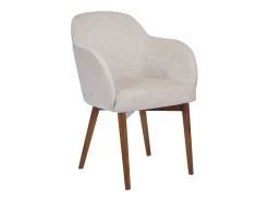 Conjunto de 2 sillas con reposabrazos de tela texturizada y madera de hevea - Crema - MODINIA