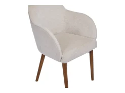 Conjunto de 2 sillas con reposabrazos de tela texturizada y madera de hevea - Crema - MODINIA