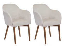 Conjunto de 2 sillas con reposabrazos de tela texturizada y madera de hevea - Crema - MODINIA