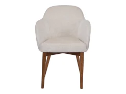 Conjunto de 2 sillas con reposabrazos de tela texturizada y madera de hevea - Crema - MODINIA