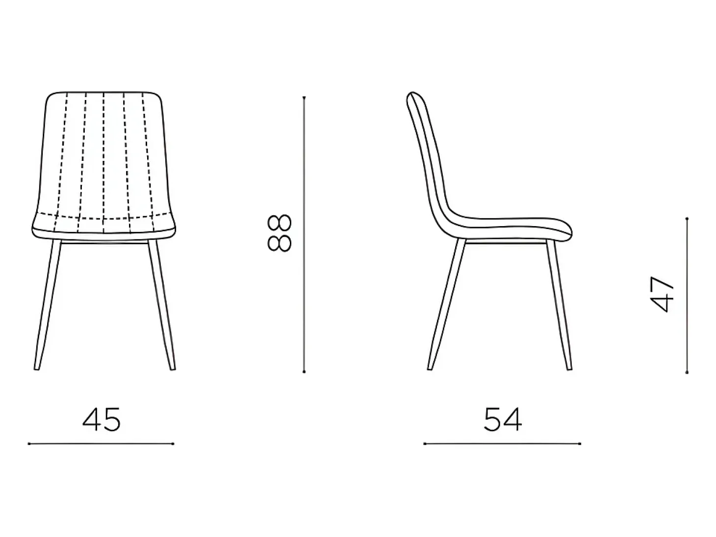 Conjunto de 4 sillas de comedor modernas en tejido antracita "Palmer" acolchadas cm 45x54 88h