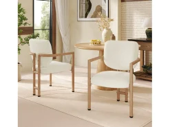 Conjunto de 6 sillas de comedor de metal con acabado imitación madera - 61 x 57,5 x 90 cm - estilo moderno - tapizado en bucle - color natural