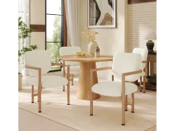 Conjunto de 6 sillas de comedor de metal con acabado imitación madera - 61 x 57,5 x 90 cm - estilo moderno - tapizado en bucle - color natural