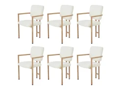 Conjunto de 6 sillas de comedor de metal con acabado imitación madera - 61 x 57,5 x 90 cm - estilo moderno - tapizado en bucle - color natural