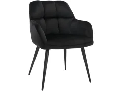 Conjunto de 6 sillas de comedor acolchadas Con reposabrazos - Terciopelo y metal negro. Negro. PEGA