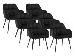 Conjunto de 6 sillas de comedor acolchadas Con reposabrazos - Terciopelo y metal negro. Negro. PEGA