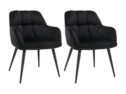 Conjunto de 2 sillas de comedor acolchadas Con reposabrazos - Terciopelo y metal negro. Negro. PEGA