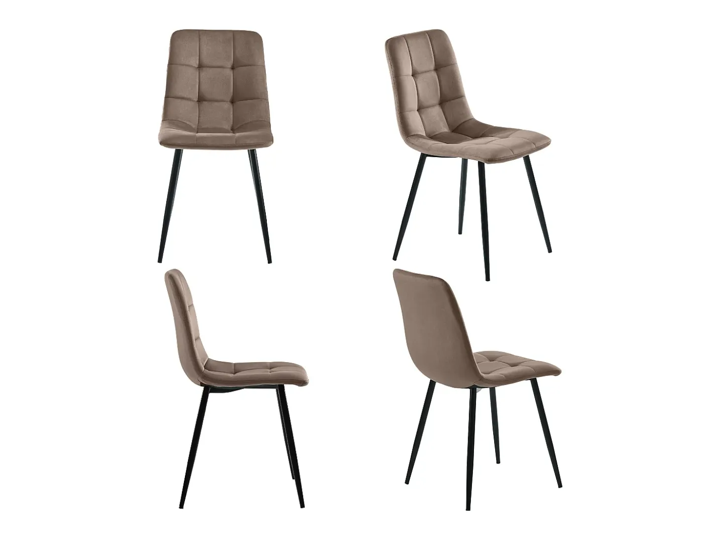 Conjunto de 4 sillas de comedor en terciopelo marrón con respaldo y estructura de metal
