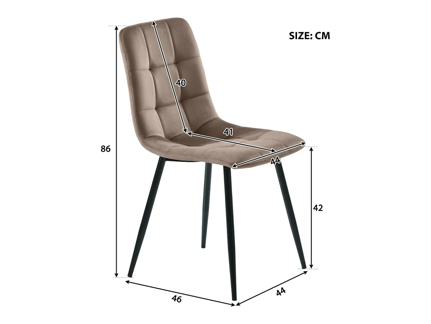 Conjunto de 4 sillas de comedor en terciopelo marrón con respaldo y estructura de metal