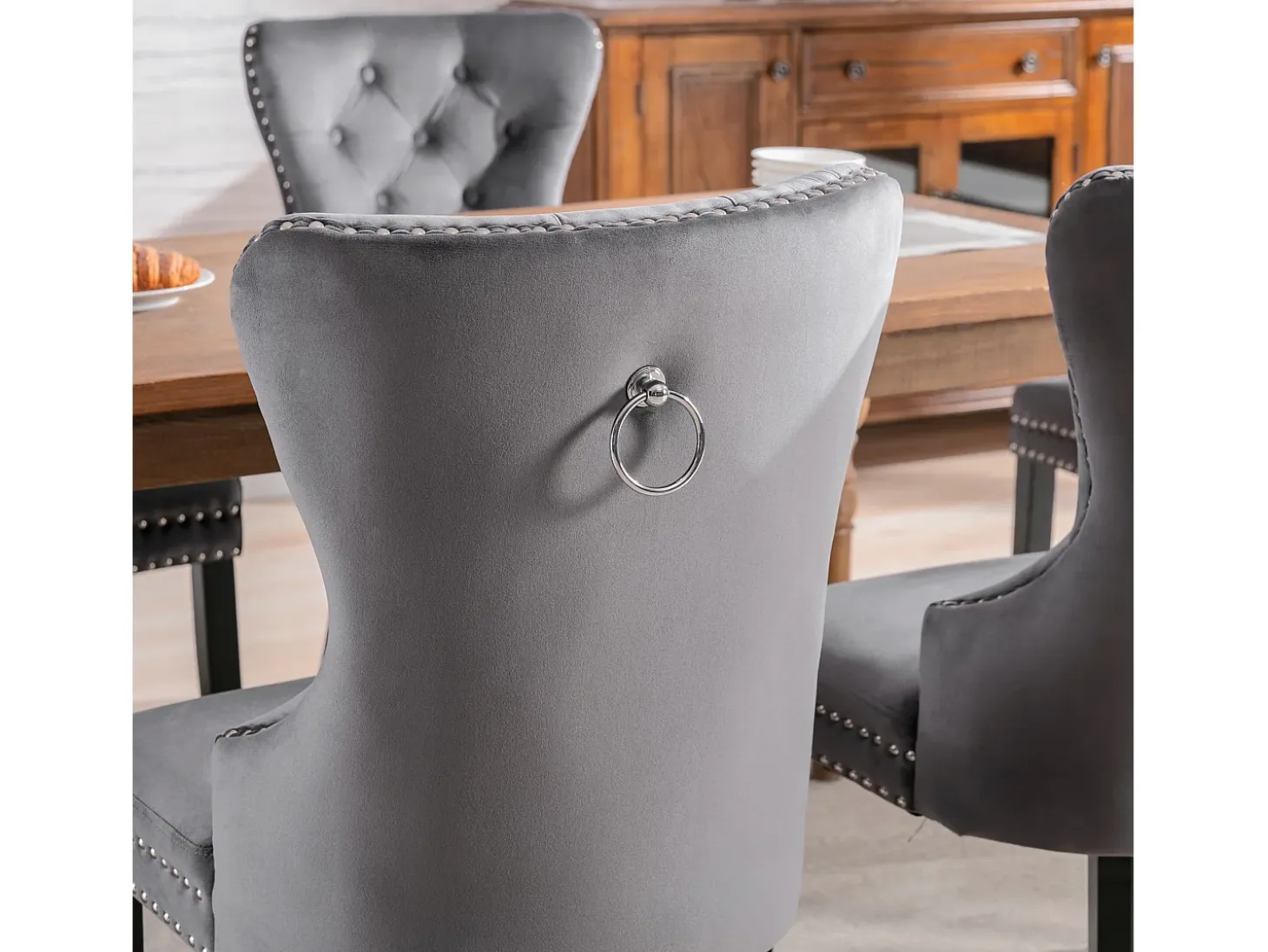 Conjunto de 4 sillas de comedor, diseño de rombos, sillón, patas de metal, terciopelo, amarillo (59,69x59,69x58,42 cm)