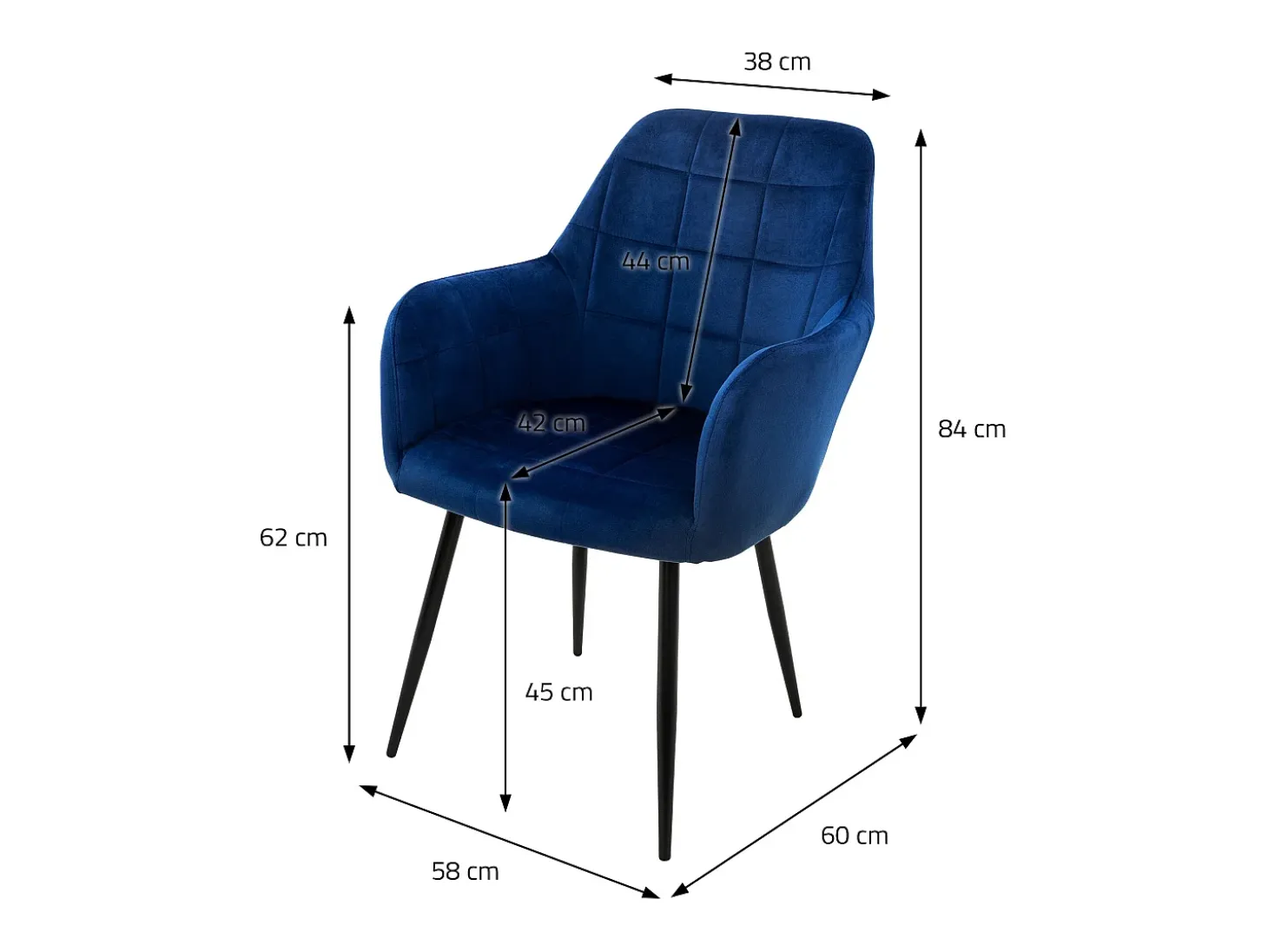 Conjunto de 4 sillas de comedor retro efecto terciopelo azul oscuro altura regulable